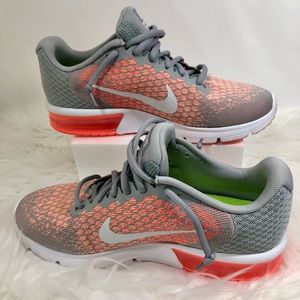 PreOwned Nike Women’s Air Max Sequent 2 Gray and Orange Running Shoes, Size 9